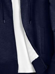 EURMUSE Cotton Men Zip Up Drawstring Hoodie Without Tee - Navy Blue - View 4