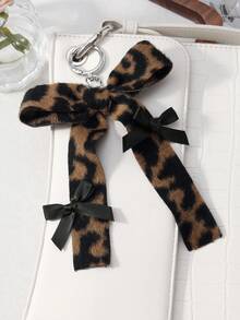 ROMWE Kawaii 1 chiếc móc khóa nơ ruy băng in họa tiết da báo màu trắng, đính hạt ngọc trai giả, thủ công kiểu Hàn Quốc, thích hợp cho bé gái và phụ nữ, làm quà tặng. - Màu vàng nâu - 67 - Xem 4