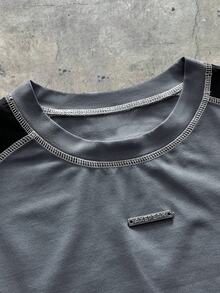 AXEPEAK 男士撞色圆领休闲宽松T恤 - 彩色 - 查看 3