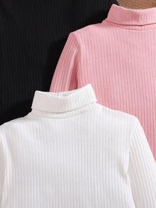 SHEIN 3 piezas Tops de manga larga con cuello alto de punto de unicolor básico para niñas preadolescentes - Multicolor - Ver 4
