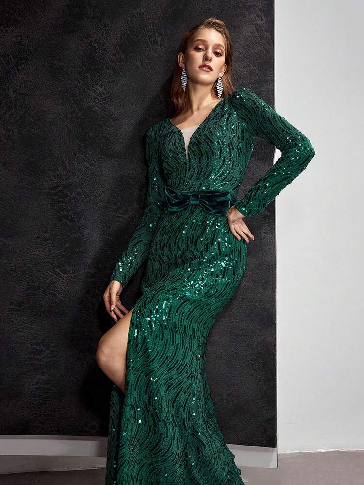 MOTF Soiréza WOMEN'S SEQUINS EMBROIDERED BOW DECOR PARTY COCKTAIL DRESS