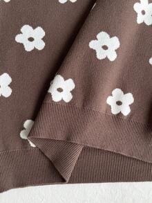 Tween Girls Ditsy Floral Brown Sweater & Pleated Skirt Set,Cute Back-To-School Autumn Holiday Outfit,Warm Soft Comfortable,Christmas Halloween Parties - Brown - View 8