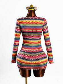 Zestiva Women's Multicolor Rainbow Dress,Red White And Blue Summer Boho Beach Party Holiday Elegant One-Piece Swimsuit Cover Up Resort Casual Clothes - Multicolor - View 3