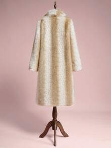 ROMWE EDITION 女士时尚优雅撞色仿皮草外套，秋冬款 - 杏色 - 查看 3