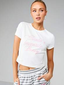 Missguided x Playboy 圣诞老人最爱的兔子圣诞假日图案短袖圆领T恤 - 白色 - 查看 4