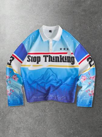 Polo da uomo stile urban con stampa grafica, vestibilità morbida