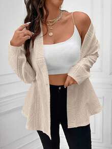 Maweii Áo khoác nữ cỡ lớn có họa tiết một hàng khuy với viền xếp nếp, mùa thu - Màu Khaki - Xem 4