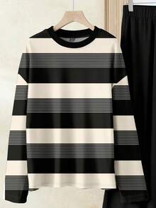 EMERY ROSE 2pcs Women Casual Striped Pattern Set, Suitable For Autumn/Winter - White - View 4