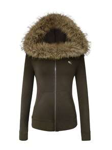 INAWLY Women's Coffee Brown Fur Collar Embroidered Jacket - Coffee Brown - View 3