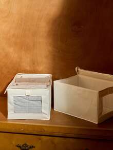Cirelle 1/2 piezas Cajas de almacenamiento plegables de tela descubiertas/tapadas con ventana visible, contenedores de almacenamiento con cajón tipo hogar para organizar vaqueros - Beige con tapa - View 2
