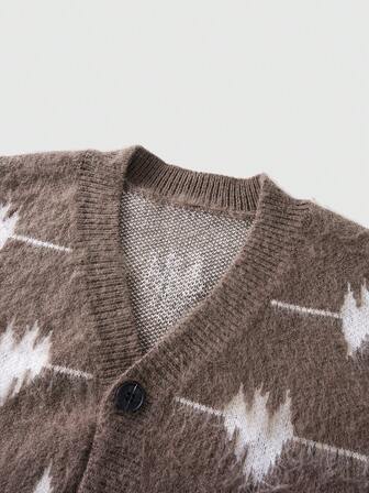Men's Casual Heart Pattern Knit Cardigan, Autumn/Winter