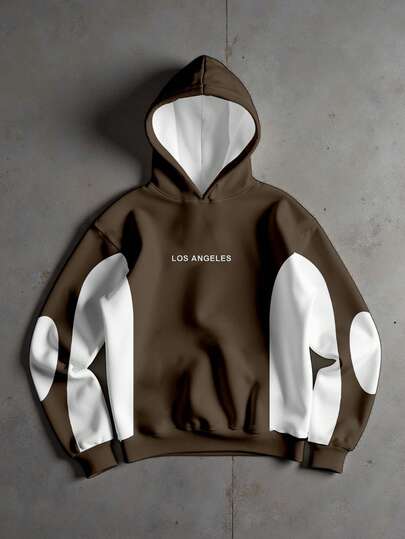 Manfinity EMRG 男士字母印花撞色长袖休闲抓绒连帽卫衣