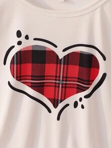 2pcs Girls' Black & Red Plaid Casual Snug Fit Long Sleeve Top And Pants Set - Red and White - View 4