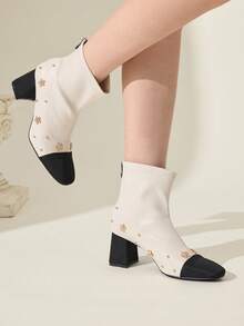 CUCCOO CHICEST Autumn/Winter New Beige Chunky Heel Elastic Elegant Comfortable Non-Slip Versatile Women Ankle Boots For Christmas - Beige - View 5