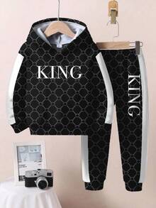 2 件套 Little King & Young 男童宽松休闲简约风格长袖连帽卫衣，适合秋冬季 - 彩色 - 查看 3