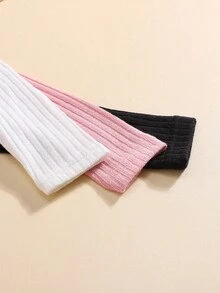 SHEIN 3 piezas Tops de manga larga con cuello alto de punto de unicolor básico para niñas preadolescentes - Multicolor - Ver 5