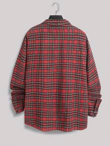 EGENSIO Red Plaid Print Button Front Casual Long Sleeve Shirt Plaid Button Up Men - Red - View 2