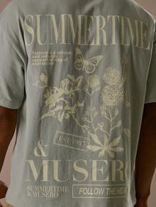 Musero 宽松针织印花短袖T恤，落肩款式，适合夏季、春季、假日度假穿着 - 橄欖綠 - 查看 2