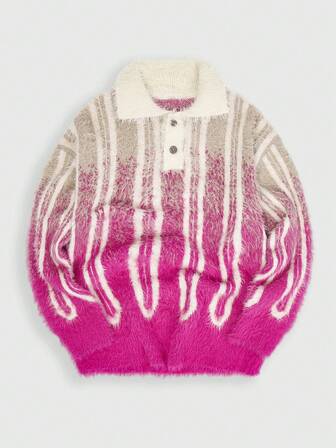 Street Life Suéter de punto jacquard con media cremallera en degradado para hombre