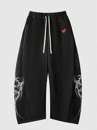 Men's Printed Gothic Structured Curve Sweatpants, Loose Fit