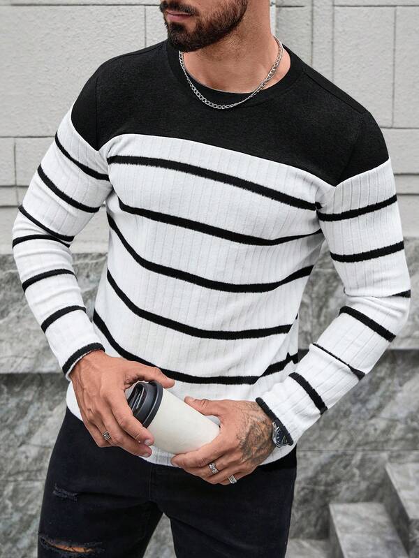 Manfinity CasualCool Camiseta de manga larga casual con contraste de color para hombre