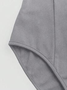 INAWLY Bộ đồ liền thân màu trơn thời trang dành cho nữ, ôm vừa vặn, mùa hè - Xám - Xem 5