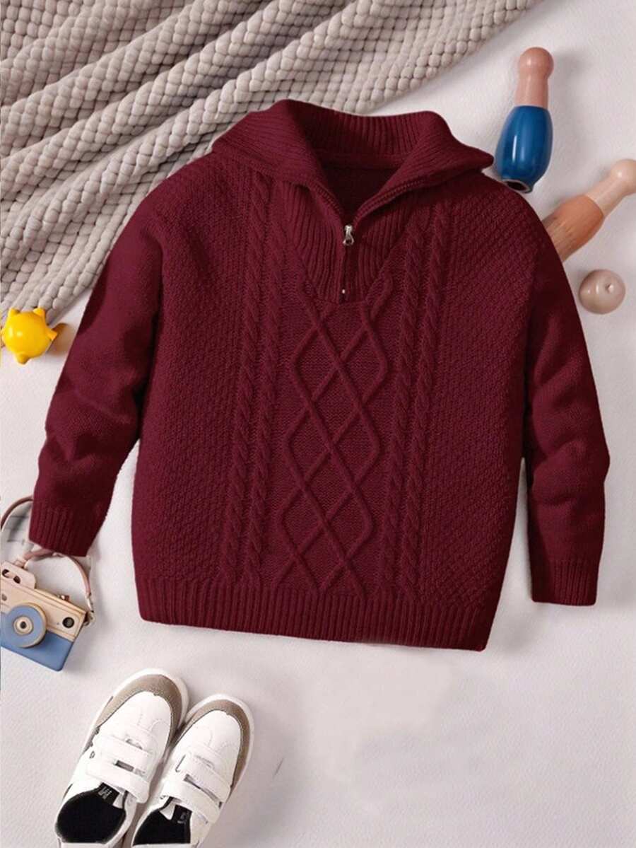 PrepCrw Young Boys Cable Knit Quarter Zip Sweater Kids Winter Sweaterboys Winter Sweater