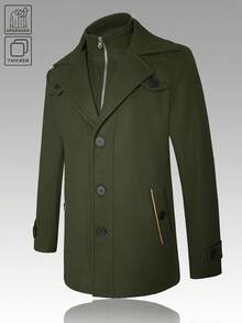 Manfinity Mode Men's Long Sleeve Fashionable Versatile Commuter Coat, Autumn/Winter Men Outerwear Olive Green Green Men Green Trench Coat - Army Green - View 4