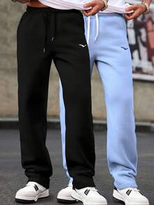 Manfinity Homme 男士鹰形刺绣抽绳腰带口袋休闲运动裤 - 彩色 - 查看 5