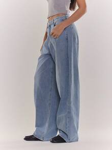 MUSERA Weite, oversized Jeans mit umgeschlagenem Saum, klassisch, süß, sexy Streetwear für Herbst, Frühling, Sommer - Blau - Übersicht 3