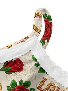 Glamance Vecteezy 两件套女士爱心玫瑰印花吊带背心和短裤套装，适合冬季和情人节穿着 - 彩色 - 查看 5