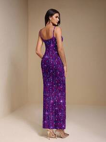 Glamance ORANGE STUDIO Elegant Party Sequin & Beaded Long Dress For Women, Suitable For Autumn & Winter Purple Sequin Dress Sequence Dress Gowns Glamorous Dress Bodycon Maxi Dress Women Chic Stylish Clothing Collection New Year