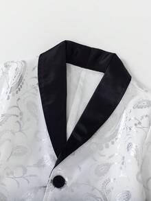 This Gentleman's Outfit For Boys Exudes Elegance And Sophistication. The Blazer With A Gold-Stamped Lapel Instantly Elevates The Overall Style, And The Gold Elements Shine Brilliantly Under The Light.