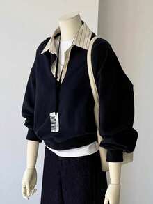 INAWLY Plus Size Women Casual Striped Collar Sweatshirt, Autumn/Winter