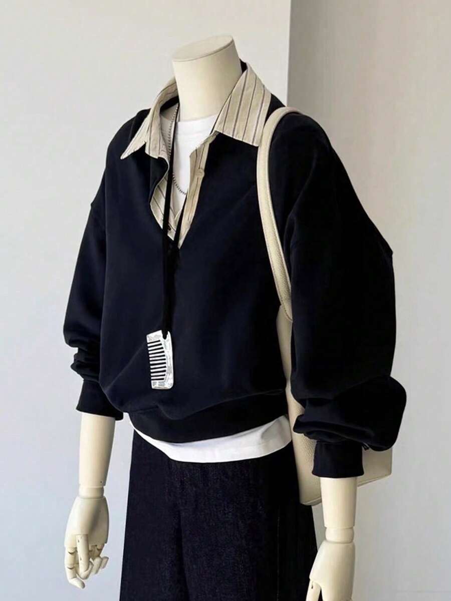 INAWLY Plus Size Women Casual Striped Collar Sweatshirt, Autumn/Winter