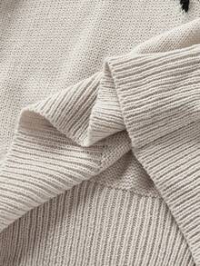 SHEIN Teen Girl Solid Color Round Neck Bow Knit Sweater, Casual Everyday Wear, Autumn/Winter - Apricot - View 7