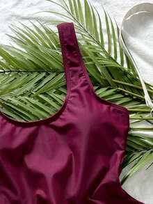 Swim Basics 2025新款女士纯色性感露背连体泳衣，性感泳装，休闲泳衣，女士连体泳衣 - 中紫紅色 - 查看 6