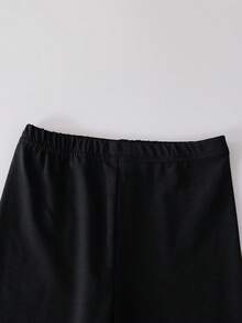 2pcs Young Girl Sporty Outfit, Black Hooded Sweatshirt With Graphic Print, Matching Black Fleece Jogger Pants, & Vibrant Style Suitable For Autumn/Winter Girl Y2k Outfit Girl Cartoon Sweatshirt - Black - View 4