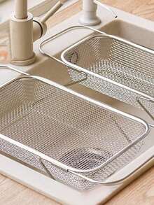 Stainless Steel Sink Drain Basket, Expandable Fruit Vegetable Washing Bowl Filter Net, Household Organizer Rack - Silver - View 2
