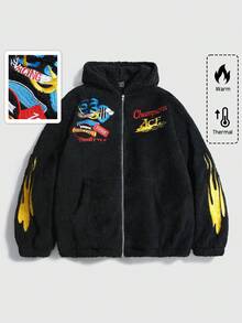 ROMWE MEN Men's Wool Blend Thermal Lined Jacket With Embroidered Patch, Casual Street Style American Outerwear For Autumn/Winter - Black - View 4