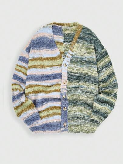 Street Life Suéter casual de manga larga con botones y degradado para hombre, otoño/invierno