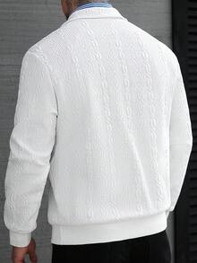 Manfinity CasualCool Men's Casual Solid Color Textured Sweatshirt,Men's Autumn New Solid White Minimalist Casual Zippered Pullover Sweatshirt,For Men,Versatile Items For Daily Commuting, Travel, Cable Knit Quarter Half Zip Sweatshirt Knitted Shirts For Men Mens Casual Wear Jumper For Men - White - View 2