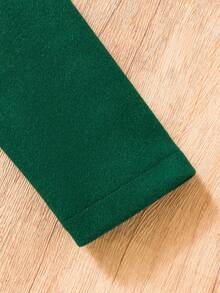 SHEIN Elladie kids Abrigo largo con cuello con volantes y doble botonadura para niñas jóvenes - Verde Oscuro - Ver 4