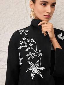 Al Najma Abaya abierta bordada de estilo casual y modesto para mujeres, vestido árabe para mujeres, abayas musulmanas de lujo para mujeres en invierno - Negro - Ver 4