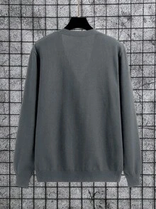 Manfinity Homme Plus Size Men's Solid Color Long Sleeve Single-Breasted Casual Knit Cardigan - Dark Grey - View 2