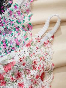 Charlaine 3pcs/Set Women's French Romantic Lace Panties, Italian Ditsy Floral Thong Underwear Lingerie Set Multicolor Lace Thong Pack Floral Panties Panties For Women 3 Piece Set Floral Lingerie - Multicolor - View 4
