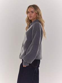 MUSERA Suéter holgado de rugby de punto de argyle, acogedor y casual para usar todos los días en otoño, invierno y primavera - Gris - Ver 4