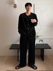 DAZY 男士秋冬灯芯绒开衫家居服套装