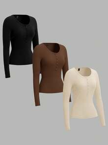 SHEIN CURVE+ 3 chiếc áo len cardigan tay dài tối giản màu đen, trắng, xám cỡ lớn dành cho nữ, phù hợp cho mùa thu/đông - Nhiều màu - Xem 3