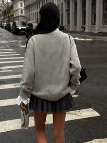 SHEIN EZwear 休闲简约可爱卡通猫咪百搭女式毛衣，适合秋冬季节，时尚可爱，卡通风格，街头风